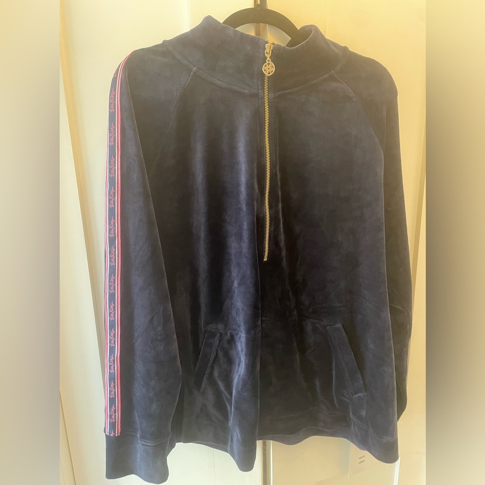 Navy Velour Lilly Pulitzer Zip Up Sweatshirt XXL